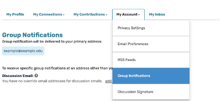 Figure 15. My Account tab featuring “Group Notifications” item